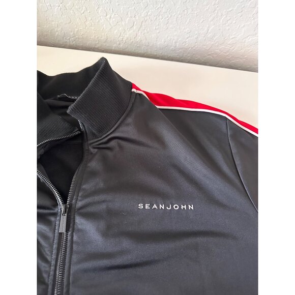 Sean John Mens Black Red Full-Zip Track Jacket Striped Sleeves Big Tall Size 3XL - Picture 5 of 7